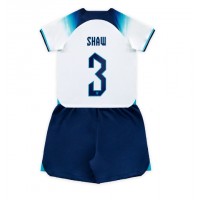 Anglicko Luke Shaw #3 Domáci Detský futbalový dres MS 2022 Krátky Rukáv (+ trenírky)